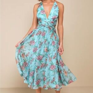 Lulu's Blue Floral Halter Dress